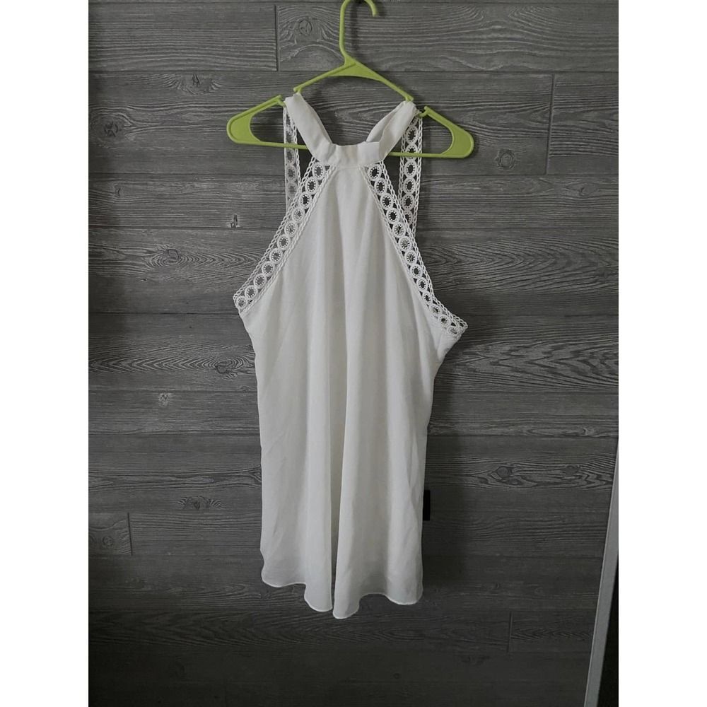 Lulus White Crochet Lace Trim Halter Neck Mini Dress Women's Size M